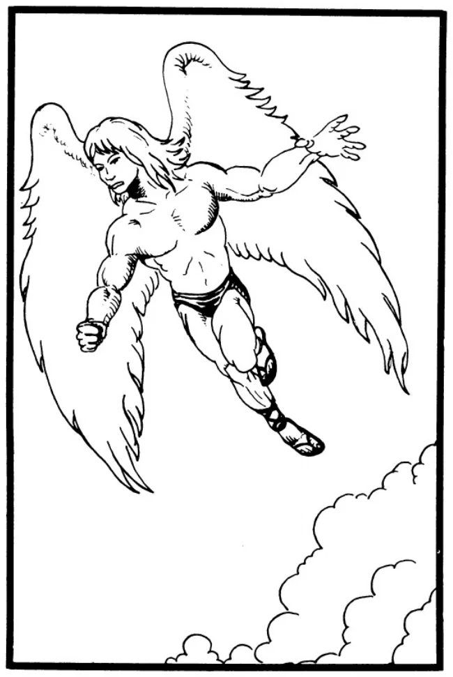 Winged Zephyr in flight above the clouds